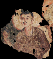 Fragment of a wall painting depicting Buddha from a stupa in Miran along the Silk Road (200–400 CE)