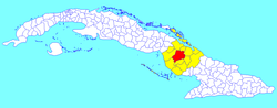 Camagüey municipality (red) within Camagüey Province (yellow) and Cuba