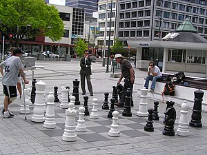 Giant chess on Cathedral Square, Christchurch, New Zealand.