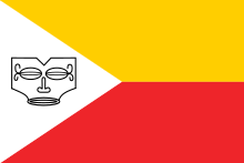 The flag of the Marquesas Islands with an earlier version of the Matatiki, used until 2017.