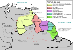 Republic of Independent Guiana shown in dark green