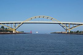 The Hoan Bridge is a tied-arch bridge, carrying Interstate 794 over the Milwaukee River in Milwaukee, Wisconsin.