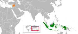 Map indicating locations of Indonesia and Syria