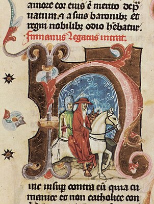 Chronicon Pictum, Hungarian, Hungary, Bishop Philip of Fermo, Papal Legate, cardinal dress, white horse, medieval, chronicle, book, illumination, illustration, history