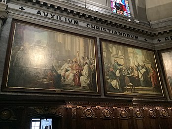 Scenes from life of Saint Augustine by Charles-André van Loo (left side behind altar)