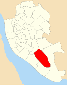A map of the city of Liverpool showing 1954 council ward boundaries. Allerton ward is highlighted