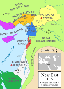 Map of the Levant, with the Kingdom of Jerusalem to the southeast.