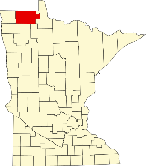 Map of Minnesota highlighting Roseau County