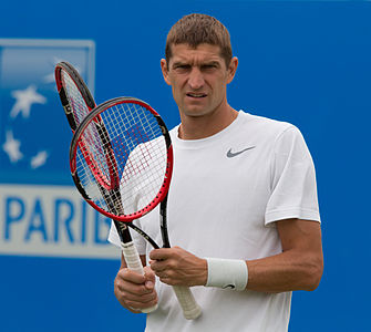 Max Mirnyi during practice at the Queens Club Aegon Championships in London, England.