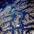 North Saskatchewan River and Abraham Lake from space