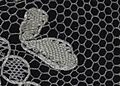 Mesh ground motif; toilé with a gimp, corner of half stitch, petals of cloth stitch