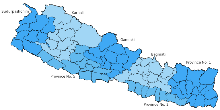 Map of provinces and districts of Nepal (2020). – Nepal issued a new map of Nepal including Kalapani and Lympiadhura.