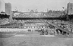 Stockholms Olympiastadion as seen from the south at the opening of the 1912 Summer Olympics. For the Games, the capacity was 20.000.