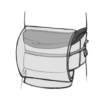 The structure of the common taiko musubi (drum bow). The obijime is shown in mid-shade grey, the obiage in dark grey. The obimakura is hidden by the obiage.