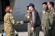 UN Command–Rear commanding officer Group Captain Barbara Courtney pictured greeting a delegation from the Royal Thai Air Force at the Yokota Air Base in 2014