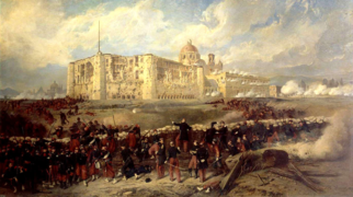 General Bazaine (front centre) attacking the Fort San-Xavier during the Siege of Puebla on 29 March 1863, by Jean-Adolphe Beauce