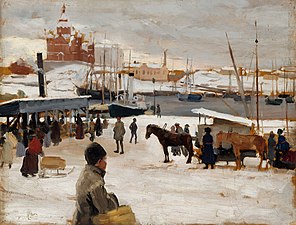 Winter Day at Helsinki Market Square, sketch by Albert Edelfelt in 1889