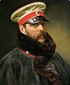 Portrait of Emperor Alexander II wearing the greatcoat and cap of the Imperial Horse-Guards Regiment. c. 1865