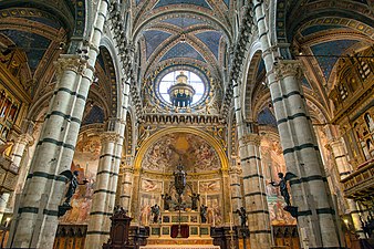 Altar and polychrome marble pillars of Siena Cathedral