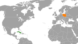 Map indicating locations of Cuba and Poland