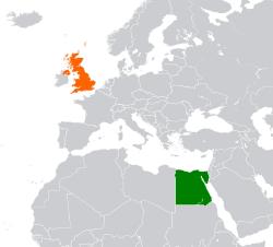 Map indicating locations of Egypt and United Kingdom