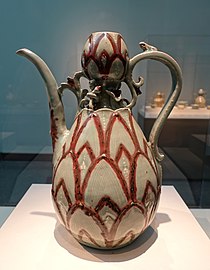 Ewer. Stoneware with copper-red pigment and white slip under celadon glaze. Gangjin or Buan kilns, Goryeo period, mid 13th century