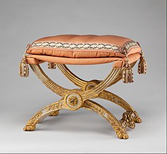 Folding stool (pliant); 1786; carved and painted beechwood, covered in pink silk; 46.4 × 68.6 × 51.4 cm; Metropolitan Museum of Art