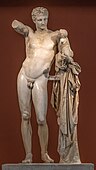 Hermes and the Infant Dionysus; by Praxiteles; 330-320 BC; marble; height: 2.15 m; Archaeological Museum of Olympia (Olympia, Greece)[18]
