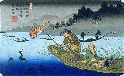 Keisai Eisen's print of cormorant fishing on the Nagara River during the Edo period