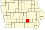 State map highlighting Mahaska County