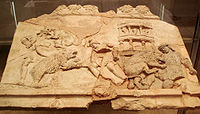 1st-century AD revetment plaque, probably from a frieze, with a venatio in an arena