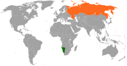 Map indicating locations of Namibia and Russia