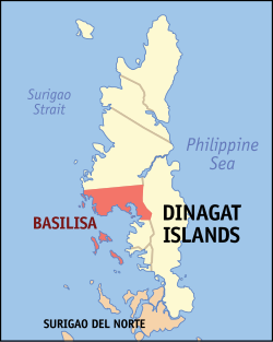 Map of Dinagat Islands with Basilisa highlighted