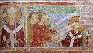Assassination of Thomas Becket. Fresco, first half of the 13th century.