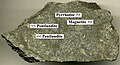 Pentlandite occurring with pyrrhotite and magnetite. Specimen from Sudbury, Ontario, Canada