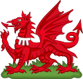The red Welsh dragon badge with a label of three points
