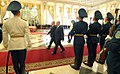 Russian President Vladimir Putin inspecting the guard of honour.