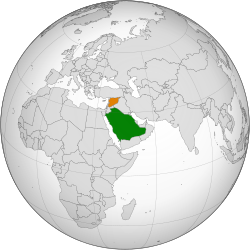 Map indicating locations of Saudi Arabia and Syria