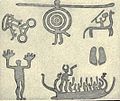 Collection of typical rock carving symbols. Taken from Swedish carvings, but the symbols are represented throughout Scandinavia.
