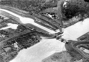 The Cipunagara River dam, utilized for irrigation in the agricultural areas around Subang and Indramayu.