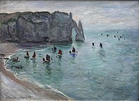 Claude Monet, Etretat the Aval door: fishing boats leaving the harbour, 1885