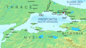 Geophysical map of the Marmara Sea and the surrounding coasts with major settlements