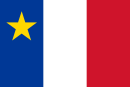 The Acadian flag used in Canada is based on the tricolour flag of France, but this flag was never used during French rule of Acadia. It was adopted in 1884. Acadians live mainly in New Brunswick, Prince Edward Island and Nova Scotia.