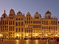 Grand-Place/Grote Markt of Brussels. From right to left: Le Roy d'Espagne, La Brouette, Le Sac, La Louve, Le Cornet and Le Renard.