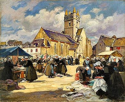 The market in Quimperlé. This circa 1928 painting is held in the Musée des beaux-arts at Quimper