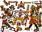 Mixtec king and warlord Eight Deer Jaguar Claw (right) meeting with Toltec ruler Lord Four Jaguar, in a depiction from the pre-Columbian Codex Zouche-Nuttall.