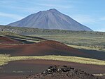 A volcanic cone in a barren landscape
