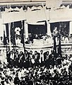 Photograph of a 'Panthic Morcha' held at the Akal Takht in Amritsar, circa 1900