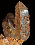Spessartine on smoky quartz: Wushan Spessartine Mine, Tongbei, Fujian Province, China