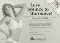 Sportshape JogBra Advertisement, 1986, emphasizes support for larger-breasted women who choose to be active.
